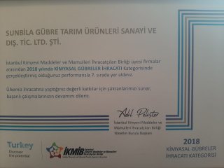 2018 Kimyasal Gübreler İhracatı 7.lik